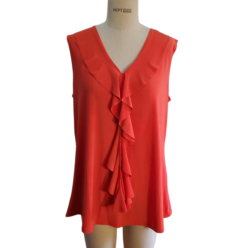 Fashque Studio Women's Bright‎ Front Ruffle Sleeveless Blouse Size 1X